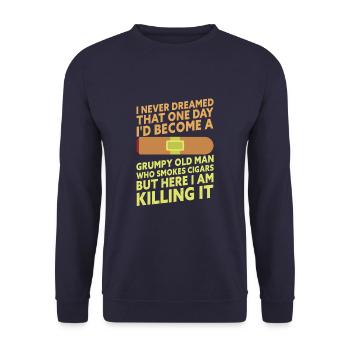 Grumpy Old Man Who Smokes Cigars Funny Cigar - Unisex Sweatshirt - navy - Front - Alina (178cm) & Michal (187cm)