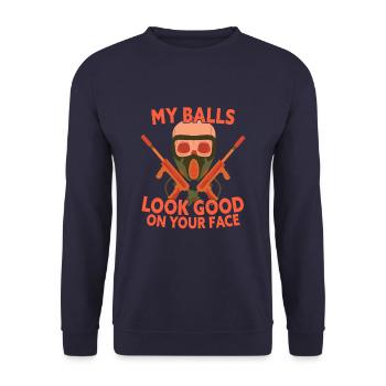 My Balls Look Good On Your Face Funny Paintball - Unisex Sweatshirt - navy - Front - Alina (178cm) & Michal (187cm)