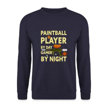 Paintball Player By Day Gamer By Night - Unisex Pullover - Navy - Vorne - Alina (178cm) & Michal (187cm)