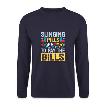 Pilules d’écharpe pour payer les factures Drôle de pharmacien - Sweat-shirt Unisexe - marine - Devant - Alina (178cm) & Michal (187cm)