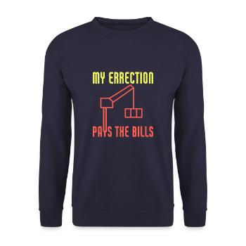 My Errection Pays The Bills Funny Crane Operator - Unisex Pullover - Navy - Vorne - Alina (178cm) & Michal (187cm)