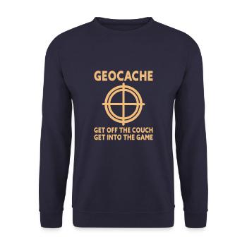 Geocache Get Off The Couch Funny Geocaching - Unisex Sweatshirt - navy - Front - Alina (178cm) & Michal (187cm)