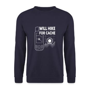 Will Hike For Cache Funny Geocaching - Unisex Sweatshirt - navy - Front - Alina (178cm) & Michal (187cm)