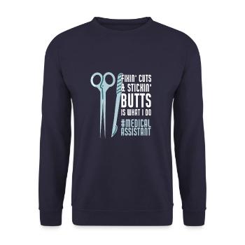 Medical Assistant Fix Cuts Stickin Butts Funny CMA - Unisex Sweatshirt - navy - Front - Alina (178cm) & Michal (187cm)