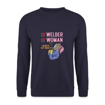 Femme soudeuse Je suis tous les deux Get Over It Drôle de soudage - Sweat-shirt Unisexe - marine - Devant - Alina (178cm) & Michal (187cm)