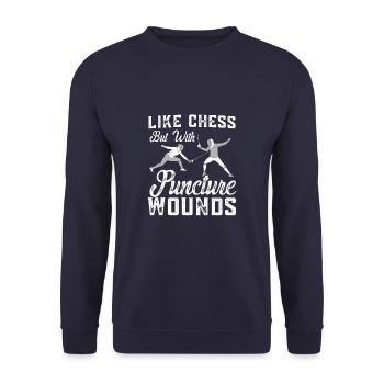 Like Chess But With Puncture Wounds Funny Fencing - Unisex Pullover - Navy - Vorne - Alina (178cm) & Michal (187cm)