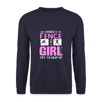 I Fence Like A Girl Fencer Funny Fencing - Unisex Pullover - Navy - Vorne - Alina (178cm) & Michal (187cm)