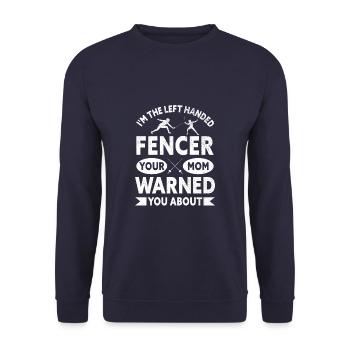 Funny Left Handed Fancer Fencing - Unisex Sweatshirt - navy - Front - Alina (178cm) & Michal (187cm)