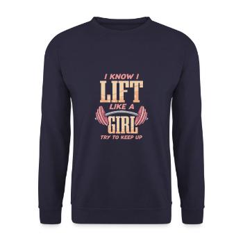 Drôle je soulève comme une fille haltérophilie - Sweat-shirt Unisexe - marine - Devant - Alina (178cm) & Michal (187cm)