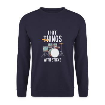 I Hit Things With Sticks Frunny Drummer - Sweat-shirt Unisexe - marine - Devant - Alina (178cm) & Michal (187cm)