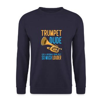 Funny Trumpet Dude Trumpet Player Marching Band - Unisex Sweatshirt - navy - Front - Alina (178cm) & Michal (187cm)