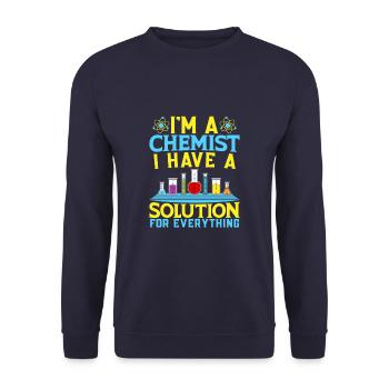 Funny Chemist Solution For Everything Chemistry - Unisex Sweatshirt - navy - Front - Alina (178cm) & Michal (187cm)