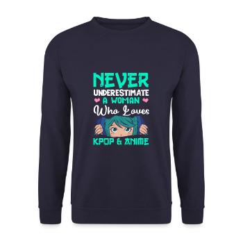Love K-Pop And Anime - Unisex Pullover - Navy - Vorne - Alina (178cm) & Michal (187cm)