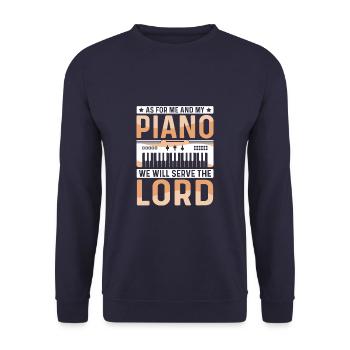 Christian Piano Player Quote Serve The Lord - Unisex Pullover - Navy - Vorne - Alina (178cm) & Michal (187cm)