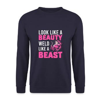 Drôle de soudeuse femme soudeuse - Sweat-shirt Unisexe - marine - Devant - Alina (178cm) & Michal (187cm)