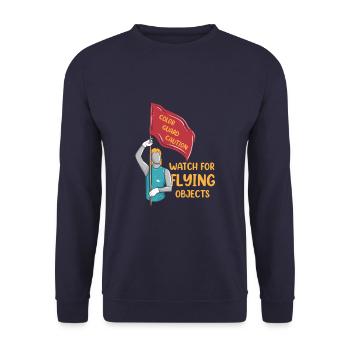 Color Guard Caution Watch For Flying Objects Funny - Unisex Sweatshirt - navy - Front - Alina (178cm) & Michal (187cm)