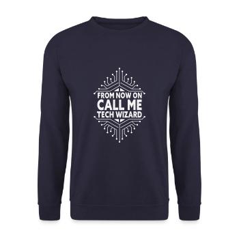 Appelez-moi Tech Wizard Drôle d’ordinateur de support informatique - Sweat-shirt Unisexe - marine - Devant - Alina (178cm) & Michal (187cm)