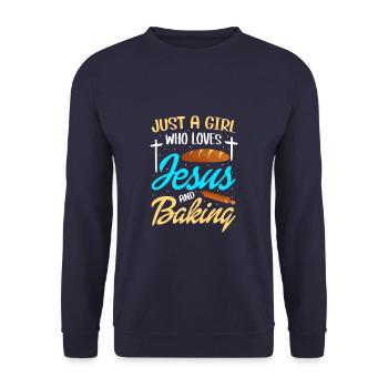Just A Girl Who Loves Jesus And Baking - Unisex Pullover - Navy - Vorne - Alina (178cm) & Michal (187cm)