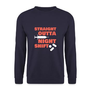 Straight Outta Night Shift ER Infirmière Médecin Soins Infirmiers - Sweat-shirt Unisexe - marine - Devant - Alina (178cm) & Michal (187cm)