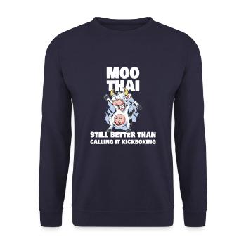 Muay Thai Cow Funny Moo Thai Kickboxing - Unisex Pullover - Navy - Vorne - Alina (178cm) & Michal (187cm)