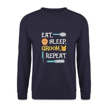 Eat Sleep Groom Repeat Funny Dog Grooming - Unisex Sweatshirt - navy - Front - Alina (178cm) & Michal (187cm)