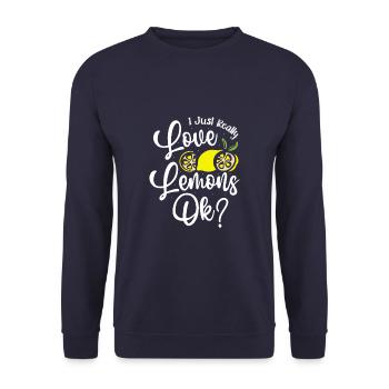 I Just Really Love Lemons Ok Funny Lemon Fruit - Unisex Pullover - Navy - Vorne - Alina (178cm) & Michal (187cm)