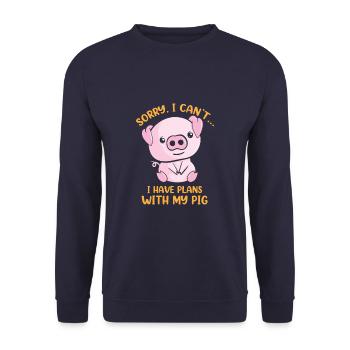 Sorry I Can't I Have Plans With My Pig Funny Pig - Unisex Pullover - Navy - Vorne - Alina (178cm) & Michal (187cm)