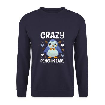 Crazy Penguin Lady Funny Animal Zookeeper - Unisex Pullover - Navy - Vorne - Alina (178cm) & Michal (187cm)