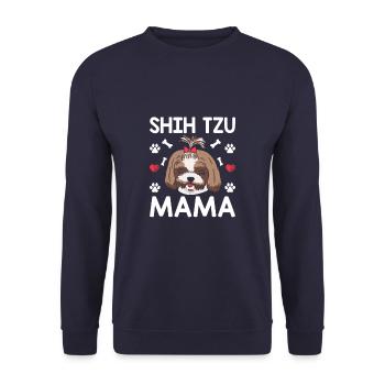 Shih Tzu Mama - Funny Shih Tzu Dog Owner - Unisex Pullover - Navy - Vorne - Alina (178cm) & Michal (187cm)
