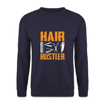 Hair Hustler Drôle Coiffeur Barbier - Sweat-shirt Unisexe - marine - Devant - Alina (178cm) & Michal (187cm)