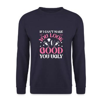 Vous moche Drôle Coiffeur Barbier Coiffeur - Sweat-shirt Unisexe - marine - Devant - Alina (178cm) & Michal (187cm)