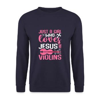 Just A Girl Who Loves Jesus And Violins - Unisex Pullover - Navy - Vorne - Alina (178cm) & Michal (187cm)