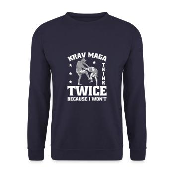 Krav Maga Think Twice Because I Won't - Unisex Pullover - Navy - Vorne - Alina (178cm) & Michal (187cm)