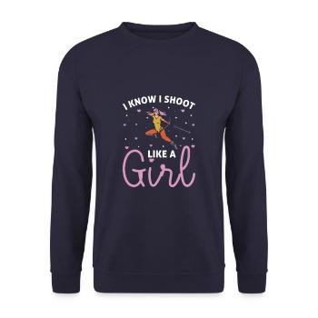 Sparo come una ragazza cercando di mantenere il tiro con l'arco divertente - Felpa unisex - navy - Fronte - Alina (178cm) & Michal (187cm)
