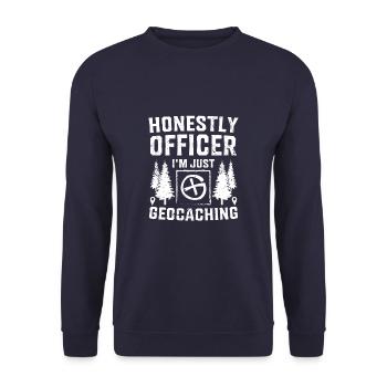 Honestly Officer I'm Just Geocaching Funny - Unisex Sweatshirt - navy - Front - Alina (178cm) & Michal (187cm)