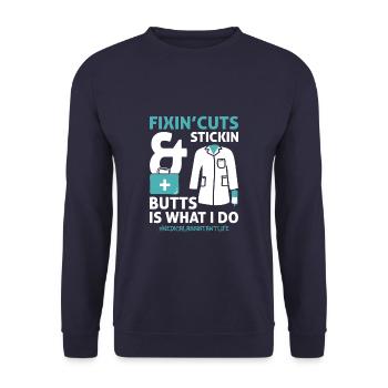 Medical Assistant Fix Cuts Stickin Butts Funny CMA - Unisex Sweatshirt - navy - Front - Alina (178cm) & Michal (187cm)