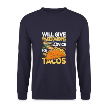 Will Give Wakeboarding Advice For Tacos Funny - Unisex Sweatshirt - navy - Front - Alina (178cm) & Michal (187cm)