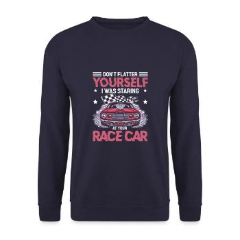 I Was Looking At Your Race Car Funny Dirt Track - Unisex Pullover - Navy - Vorne - Alina (178cm) & Michal (187cm)