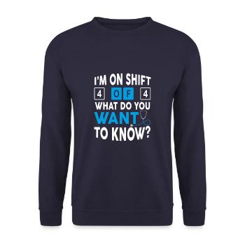 Quart 4 de 4 Drôle de technicien d’urgence - Sweat-shirt Unisexe - marine - Devant - Alina (178cm) & Michal (187cm)