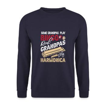 Harmonica Grandpa Funny Harmonica Player - Unisex Pullover - Navy - Vorne - Alina (178cm) & Michal (187cm)