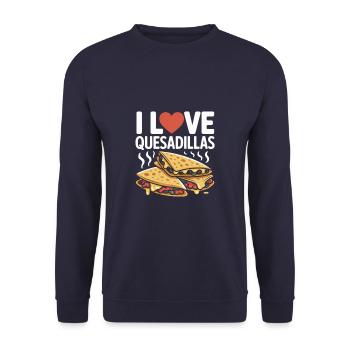 Ich liebe Quesadillas Illustration mit geschmolzenem Käse - Unisex Pullover - Navy - Vorne - Alina (178cm) & Michal (187cm)