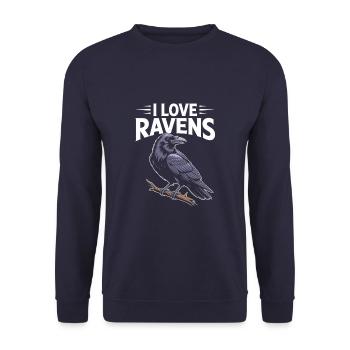 J’aime l’art des corbeaux avec un oiseau majestueux perché sur - Sweat-shirt Unisexe - marine - Devant - Alina (178cm) & Michal (187cm)