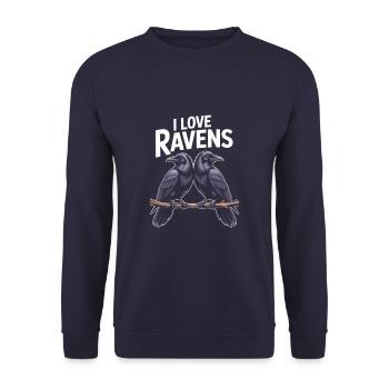 I Love Ravens - Majestätische Vogelliebhaber vereinigen sich mit - Unisex Pullover - Navy - Vorne - Alina (178cm) & Michal (187cm)