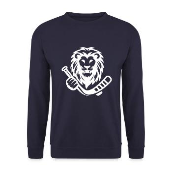 Löwe Wildkatze Eishockey Silhouette Minimalist - Unisex Pullover - Navy - Vorne - Alina (178cm) & Michal (187cm)