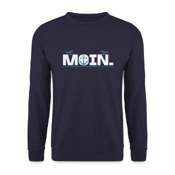 Moin. Begrüßung Hamburg Spruch Hamburg am Hafen - Unisex Pullover - Navy - Vorne - Alina (178cm) & Michal (187cm)