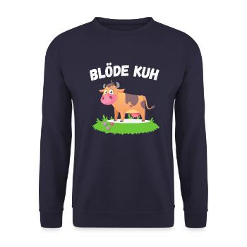 DOOFE KUH - LUSTIGES FUN DESIGN MIT DOOFER KUH - Unisex Pullover - Navy - Vorne - Alina (178cm) & Michal (187cm)