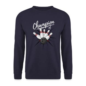 CHAMPION OF BOWLING - PERFECT ON THE BOWLING LANE - Unisex Sweatshirt - navy - Front - Alina (178cm) & Michal (187cm)
