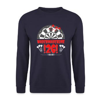WASCHMASCHINE! LUSTIGER DARTSPRUCH FÜR DARTSPIELER - Unisex Pullover - Navy - Vorne - Alina (178cm) & Michal (187cm)