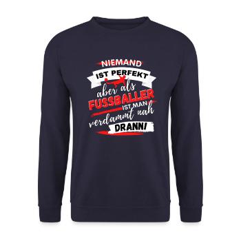 FAST PERFEKTER FUSSBALLER - LUSTIGES FUßBALL SHIRT - Unisex Pullover - Navy - Vorne - Alina (178cm) & Michal (187cm)
