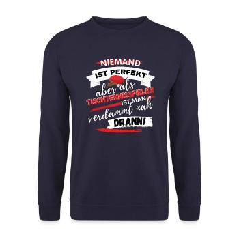 LUSTIGES TISCHTENNISSPIELER TISCHTENNIS SPRUCH - Unisex Pullover - Navy - Vorne - Alina (178cm) & Michal (187cm)